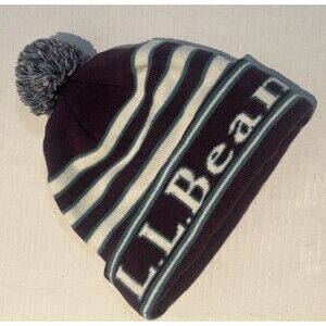 LL Bean  Katahdin Beanie Winter Pom Pom Hat Purple Blue 90s Ski Unisex Adult